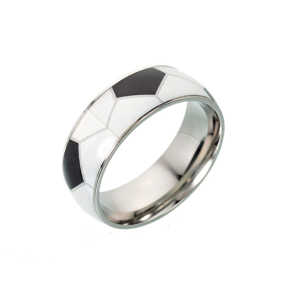 Titanium Steel Football Ring – Sporty Stainless Steel Band for Football & Basketball Fans