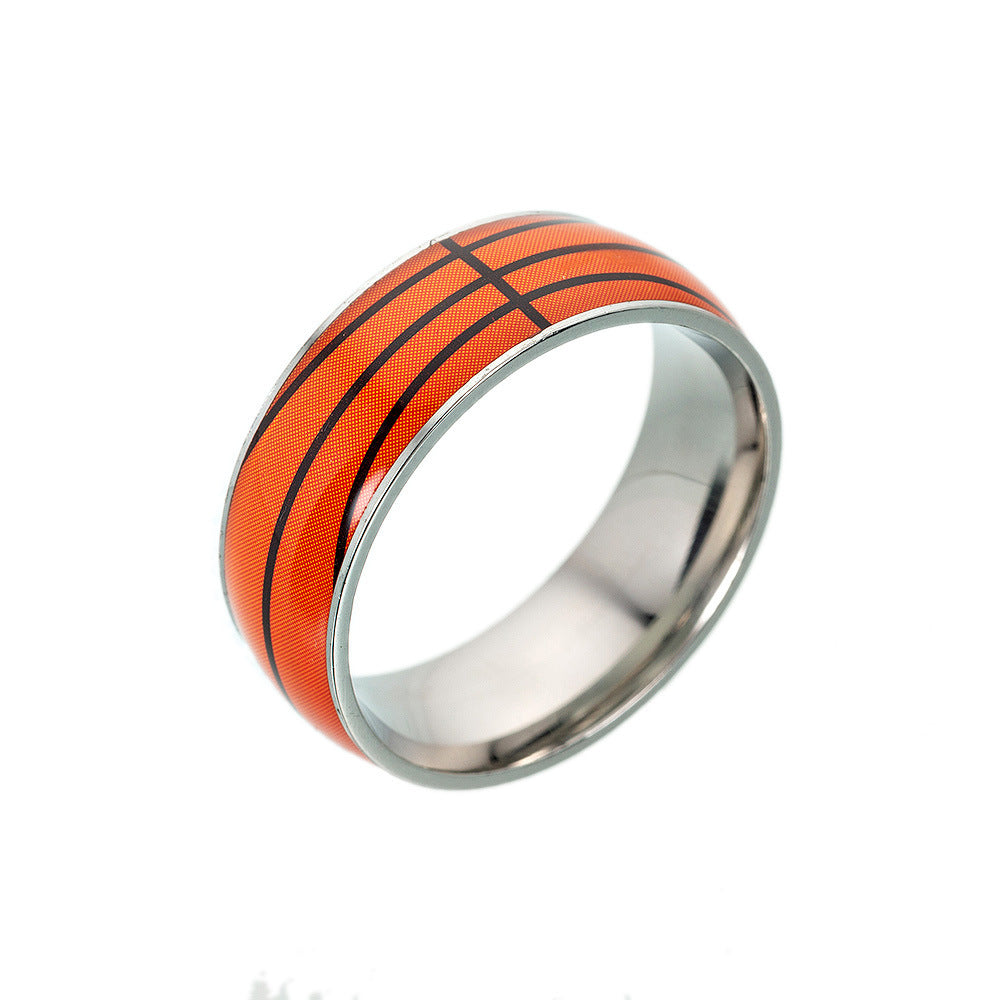 Titanium Steel Football Ring – Sporty Stainless Steel Band for Football & Basketball Fans