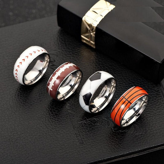 Titanium Steel Football Ring – Sporty Stainless Steel Band for Football & Basketball Fans