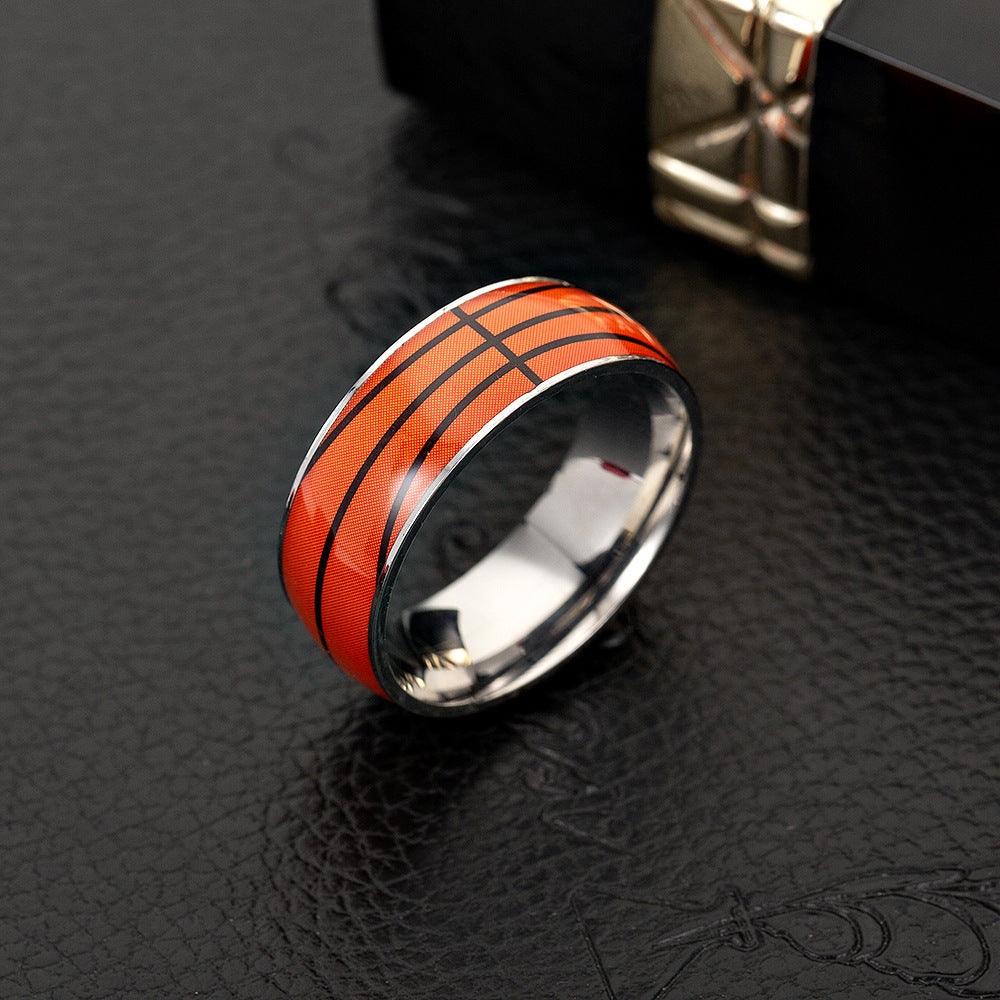 Titanium Steel Football Ring – Sporty Stainless Steel Band for Football & Basketball Fans