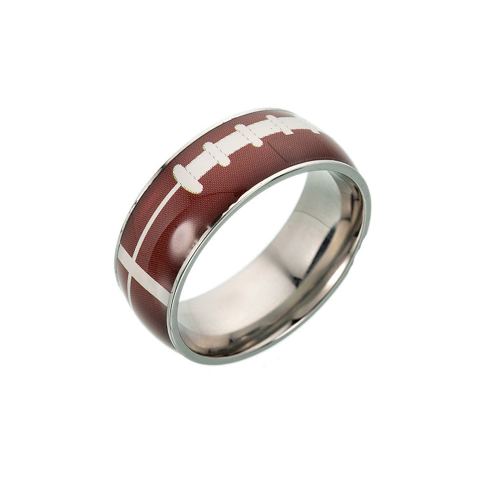 Titanium Steel Football Ring – Sporty Stainless Steel Band for Football & Basketball Fans