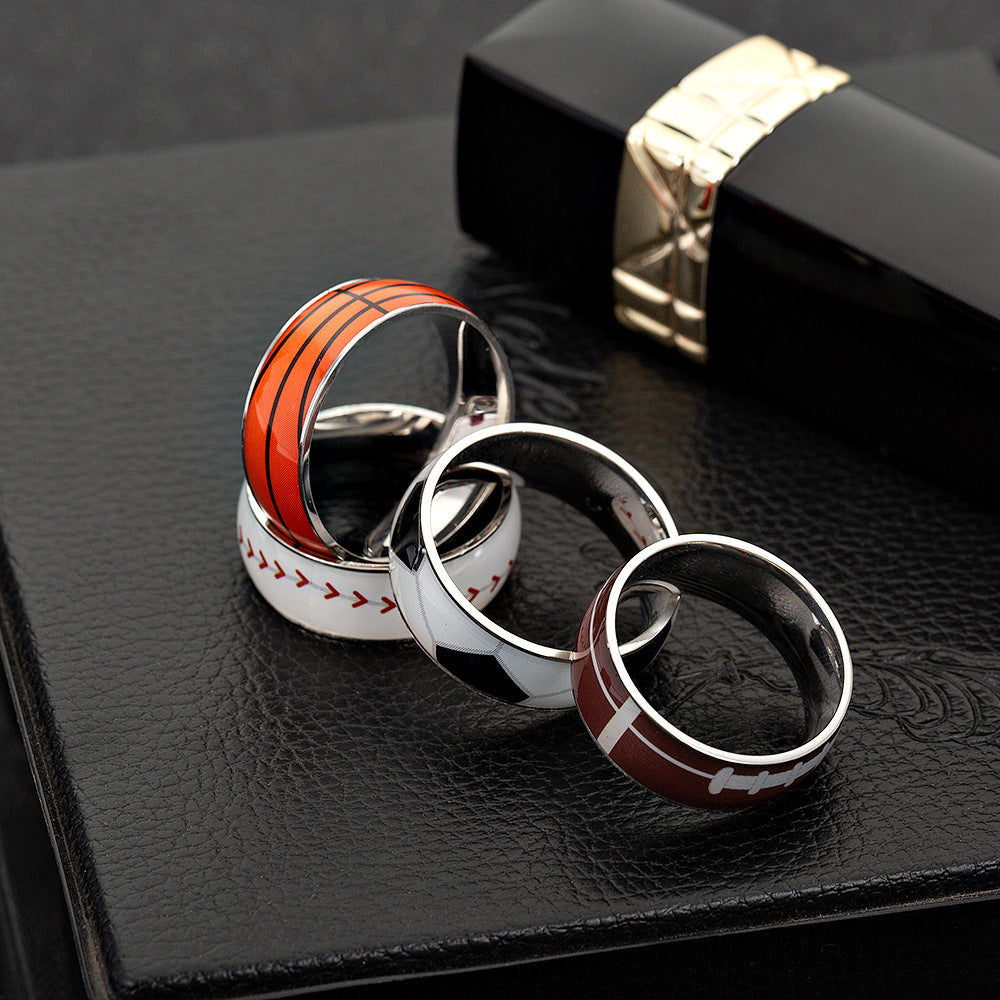 Titanium Steel Football Ring – Sporty Stainless Steel Band for Football & Basketball Fans